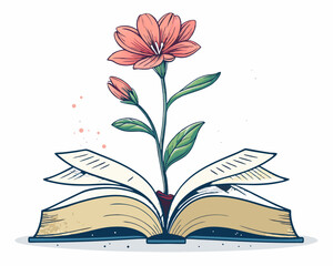 Create a bold vector illustration of a vibrant flower with thick strokes, emerging from rich soil.  Emphasis on strong outlines and impactful design.