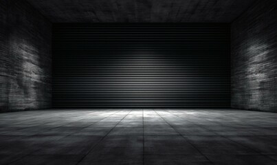 Empty Industrial Interior Space with Metal Shutters