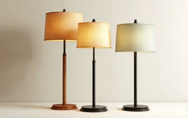 Three Modern Wooden and Metal Lamps