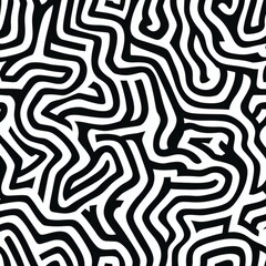 Obraz premium seamless abstract black and white wavy random line pattern 