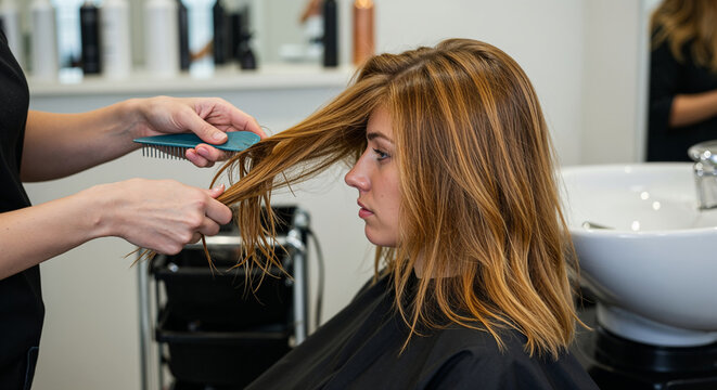 woman making hair in beauty parlor