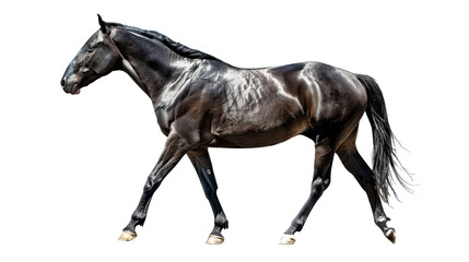 Obraz premium Black Horse standing against white background, side view with clipping path