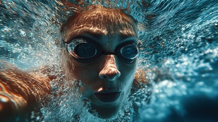 Fototapeta premium Swimmer in Bright Blue Pool Environment