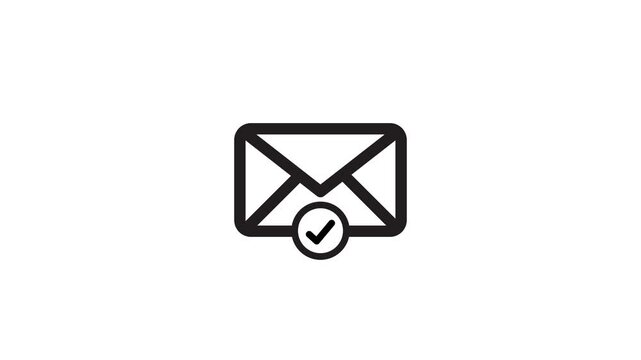 Email icon with check mark, indicates message status animation isolated on white background