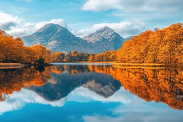 Obraz premium Autumnal lake reflecting mountains