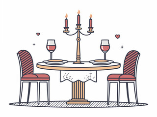 Create a vector illustration of a bold, romantic candlelight scene with thick strokes.  Include realistic flame detail.