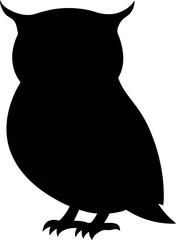 Owl Silhouette - Black Owl Outline - Nocturnal Bird Shadow Shape - Wildlife Raptor Illustration