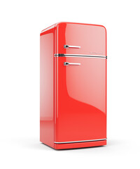 Retro fridge - Retro red refrigerator isolated on white