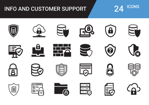 Info and Customer Support Icons: A meticulously crafted collection of icons, showcasing the essence of informational resources, security, and customer support, perfect for digital platforms.