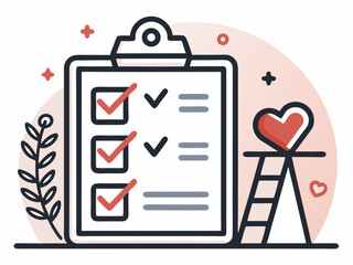 Create a bold, vector illustration of a wedding planner's checklist, emphasizing clean lines and strong typography.  Include checkboxes and elegant design elements.