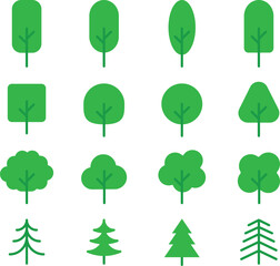 A Set of Tree Solid Icon, Simple Modern Collection for Design, Web Sites, Apps, Cards. Contains Linear Images of Deciduous and Coniferous Trees