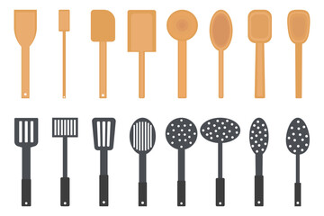 Set of kitchen utensils for cooking and meal preparation tasks. Kitchen tools for baking