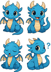 Adorable collection of various cute baby dragons and animal characters in cartoon stickers style. Generative Ai