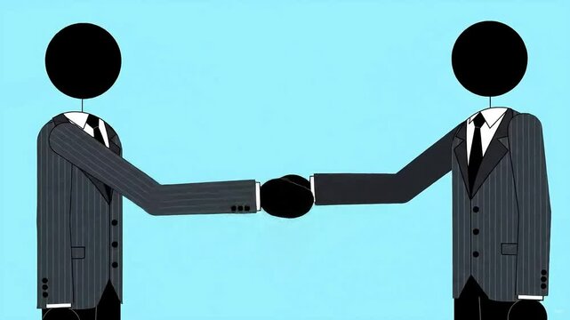 black and white stick figure handshake between professionals, ideal for HR materials, contracts, or onboarding visuals.