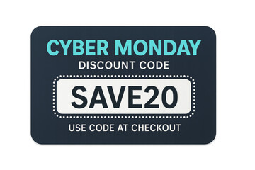 Cyber monday discount code offering 20 percent savings on transparent background