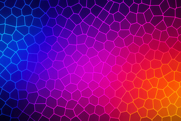 A vibrant, abstract background featuring a honeycomb pattern that transitions through a spectrum of colors from blue to pink to orange, ideal for creative and modern design project