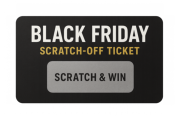 Black friday scratch-off ticket inviting customers to scratch and win on transparent background