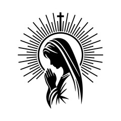 Praying woman logo vector illustration template in circle