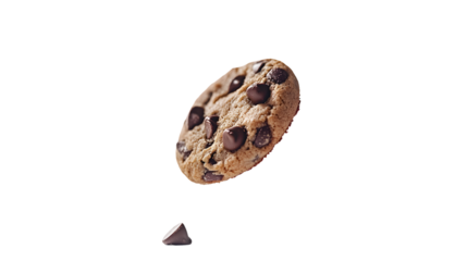Delicious Chocolate Chip Cookies Floating and Falling Isolated on Tranasparent Background