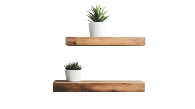Modern Wooden Floating Shelves on Clean White Wall