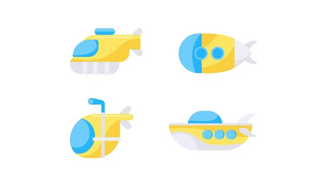 Cartoon submarines on white and green screen backgrounds