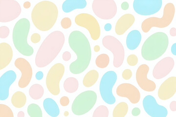 A vibrant and playful abstract pattern featuring various colored shapes in pastel hues