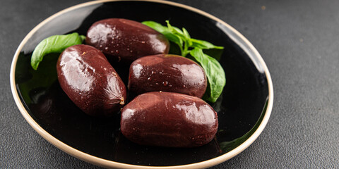 Black pudding sausage fresh delicious gourmet food background on the table rustic food top view...