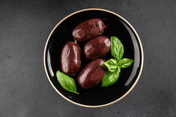 Black pudding sausage fresh delicious gourmet food background on the table rustic food top view...