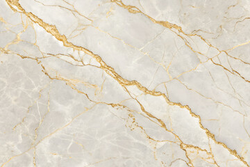 Elegant marble surface with a white and light gray background, accented by prominent gold veining, showcasing luxurious geological patterns for design applications. generative ai