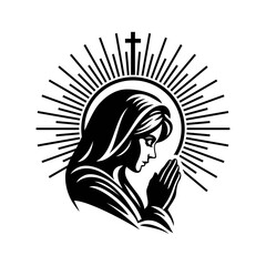 Praying woman logo vector illustration template in circle