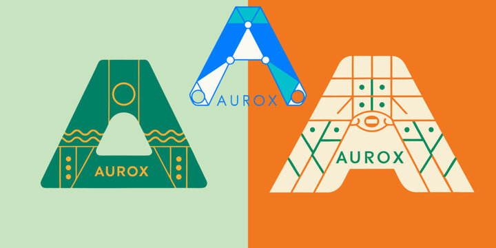 Modern stylized A letter logo for AUROX featuring futuristic tech lines and map grid theme, great for innovation startups, networks, and branding
