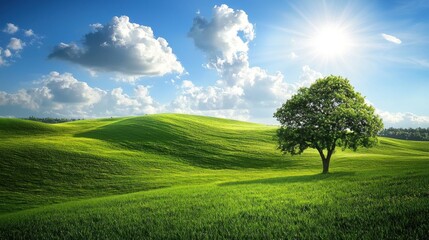 Obraz premium Wind turbines generating clean energy on a green field.