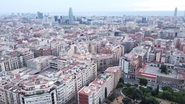 drone flight over barcelona's eixample district