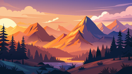 sunrise in mountains vector
