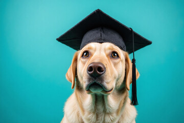 dog wearing a graduation cap on a blue background1