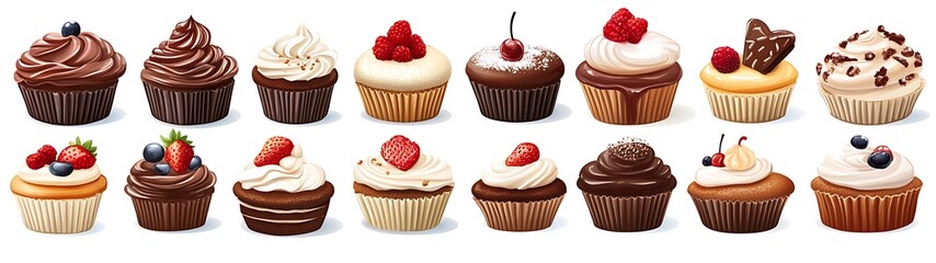 Assorted cupcakes with various toppings