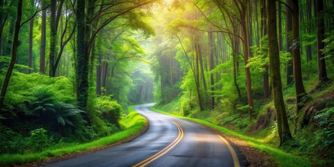 Fototapeta premium Winding Road Through Lush Forest