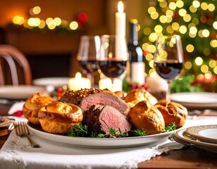 Christmas roast dinner on a table