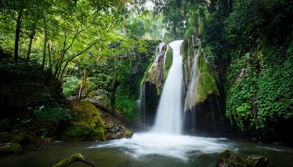 magical waterfall cascading in lush greenery refreshing adventure