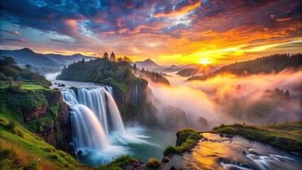 Mountain Landscape Dawn With Misty