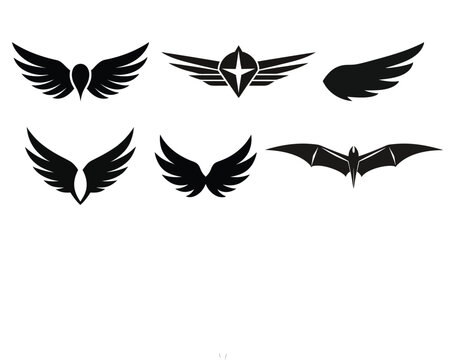 wing vector set, wing logo designs. Various artistic wing illustrations, bird, angel, bat, eagle, and minimalist wing icons for branding, tattoos, emblems, or fantasy design projects