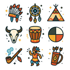 Native American Day celebrates cultural icons; suitable for educational materials, presentations, websites, or holidaythemed projects featuring indigenous peoples.