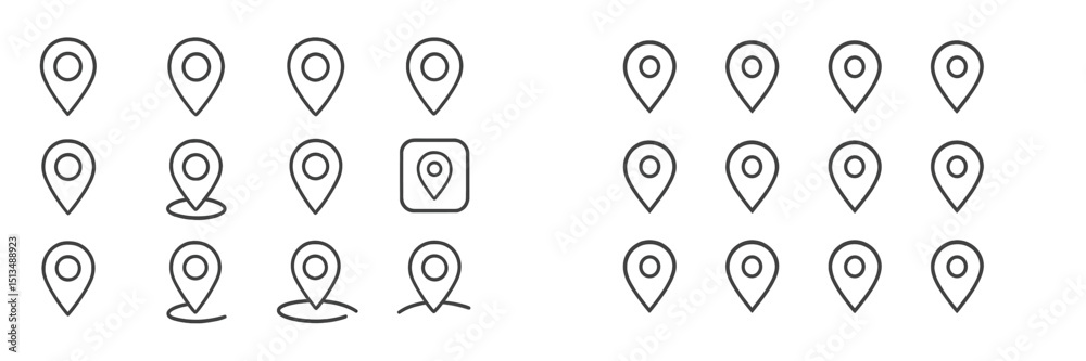 Poster diverse collection of location markers illustrating variations in design and presentation for mappin