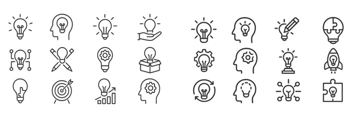 Light bulb icons representing creativity, innovation, and ideas in a minimalist design suitable for various projects and presentations