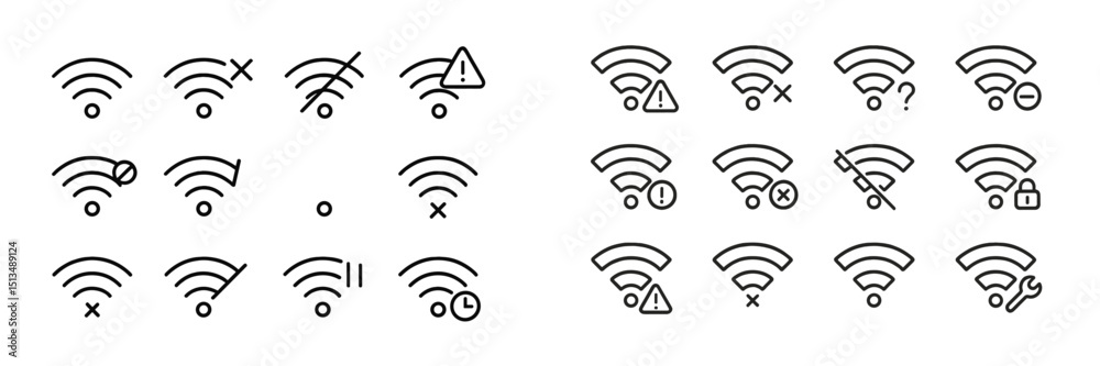 Poster different types of internet connectivity icons indicating various connection statuses and issues in 
