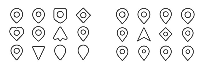 Various geometric pin icons arranged in a grid for use in maps and location-based applications