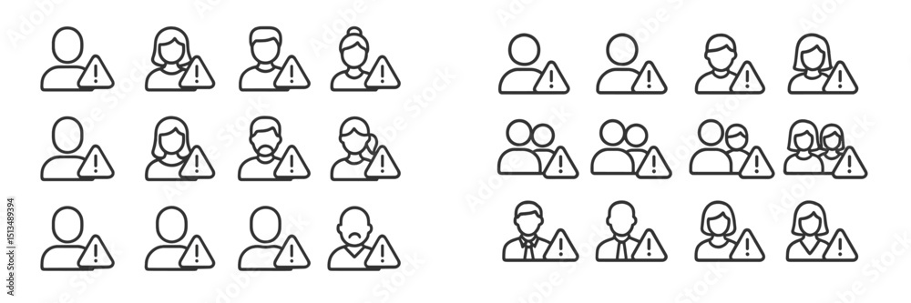 Poster various user icons with alert symbols representing diverse statuses in a digital interface design fo