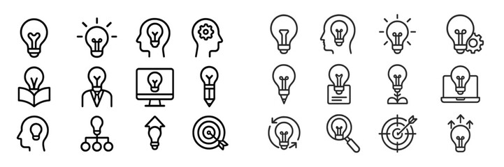 Light bulb icons representing ideas, innovation, and creativity in a modern digital design context