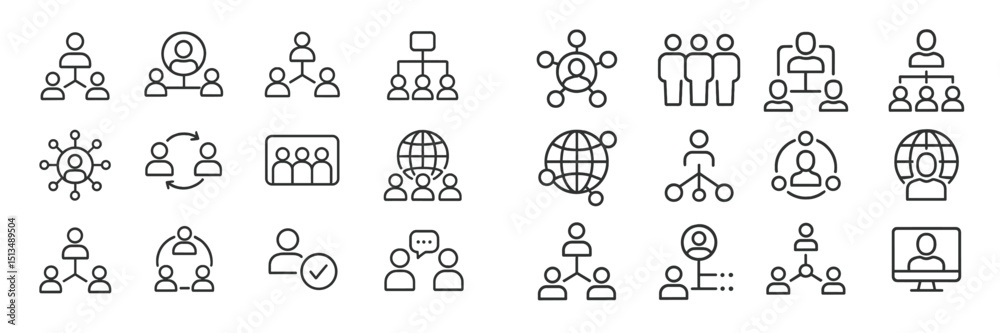 Poster icons representing diverse group dynamics and interaction in networking and organizational structure