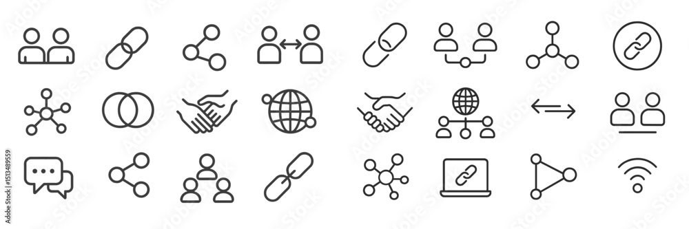 Poster symbols representing networking and connectivity in various formats, showcasing collaboration and co